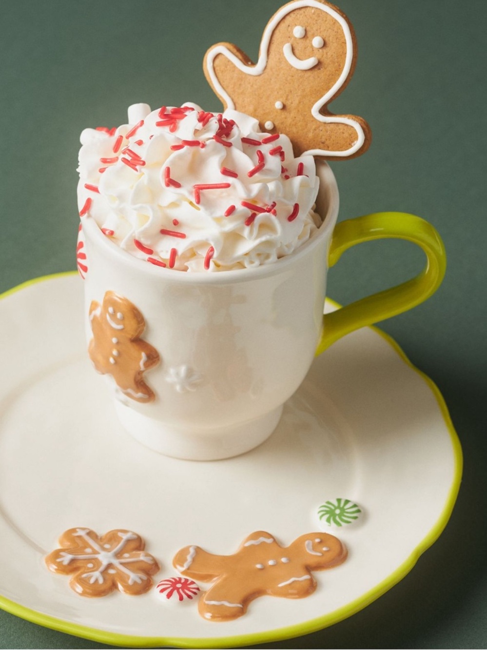 Anthropologie Holifaye Stoneware Mugs with Red, Green and Lime Handles